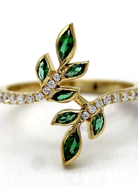 时尚森系橄榄枝小清新嫩叶戒指 欧美流行几何指环