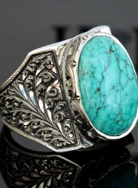 欧美复古个性时尚绿松石戒指男款戒子饰品指环