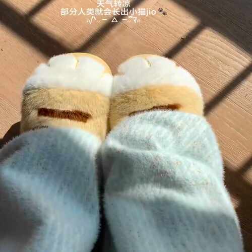 猫爪棉拖鞋2026新款女秋冬季加绒防寒保暖厚底可爱居家拖鞋情侣款
