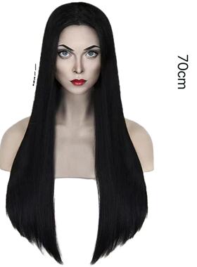 亚当斯一家假发Addams 黑色中分长直发万圣节 cos假发 动漫假发