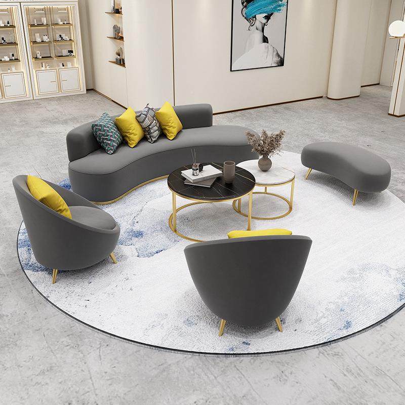 欧轻奢美容院约沙发组sf-12.22合简弧现代形酒店大厅北售楼部洽谈