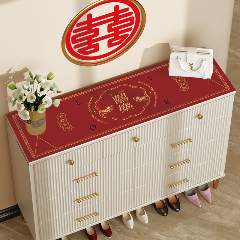 现货速发红色结婚电视柜桌布盖布防水防油免洗可擦鞋柜斗柜防尘布