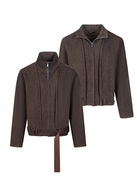 Succinct“衍”三层叠领短雪尼尔肌理短款束腰夹克秋冬老钱外套