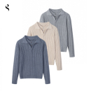 Succinct“麻”羊毛编织麻花双层海鸥领针织毛衣秋冬老钱风长袖