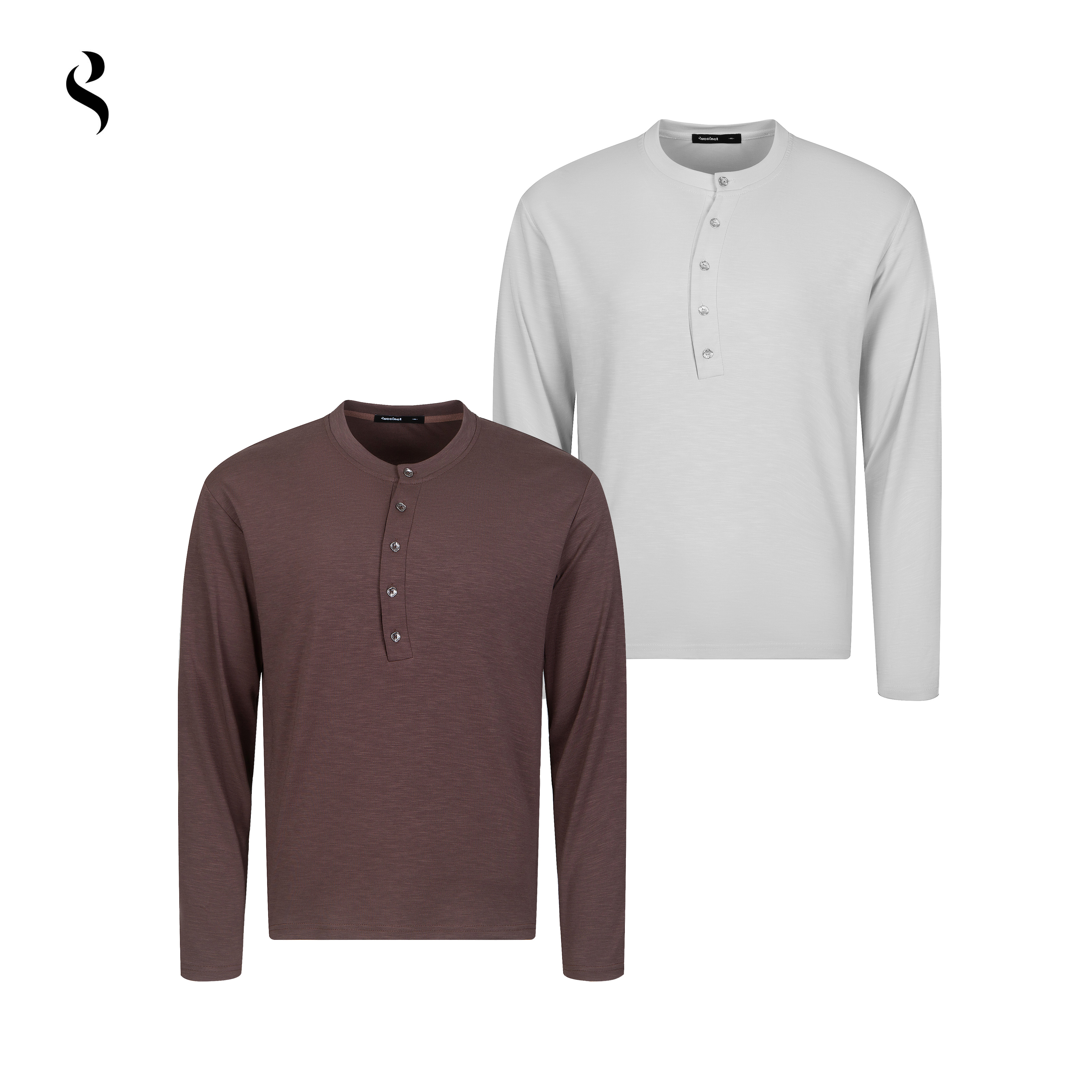 Succinct“竹”精梳竹节肌理亲肤亨利斜领修身长袖秋冬打底上衣