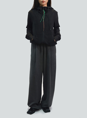 EyesMag 羊毛蚕丝竹纤维 松紧腰直筒休闲裤女秋冬-灰黑/中灰