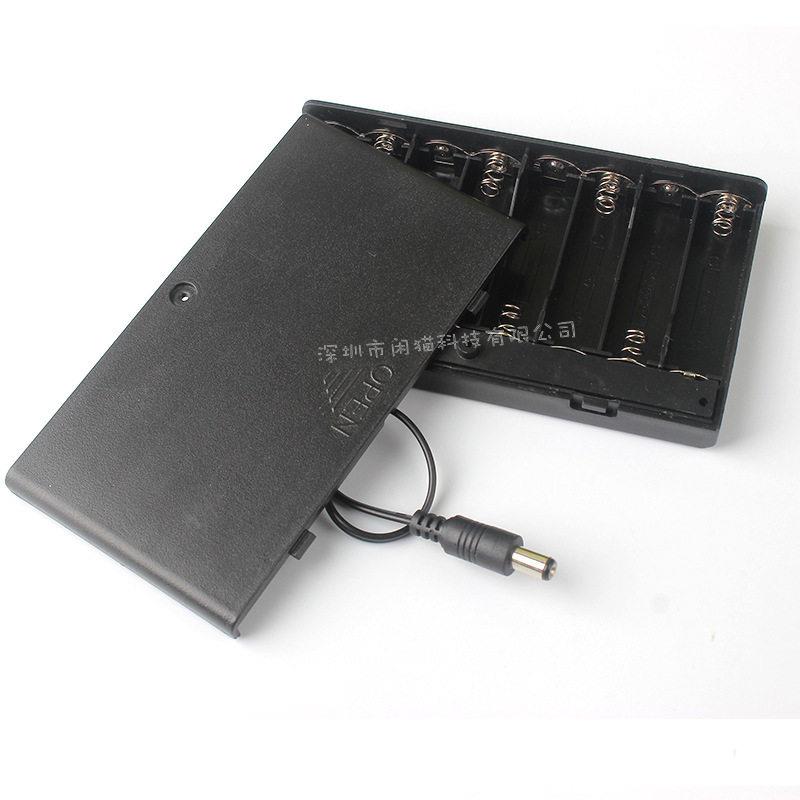 现货5号8节AA带盖带开关电池盒 LED灯带广告插头电池座DC5521 12V
