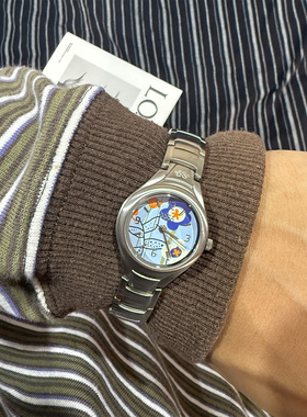 Awasteoftime浪费时间 原创插画石英手表花卉vintage圆形复古手表