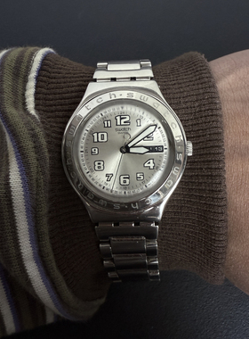 Awateoftime浪费时间 中古手表银色金属小众复古运动圆形石英手表