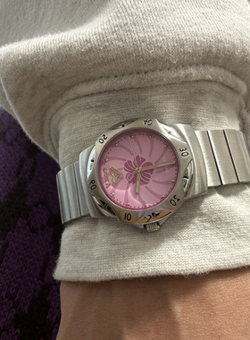 Awateoftime浪费时间中古石英手表粉色小花小众复古休闲简约金属