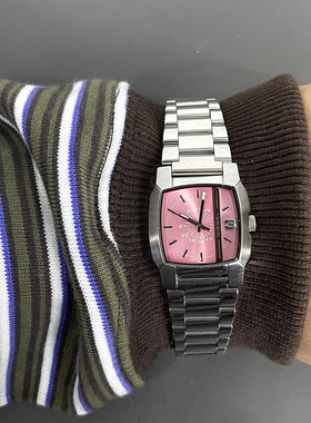 Awasteoftime浪费时间 粉色欧美风中古手表金属撞色简约石英手表