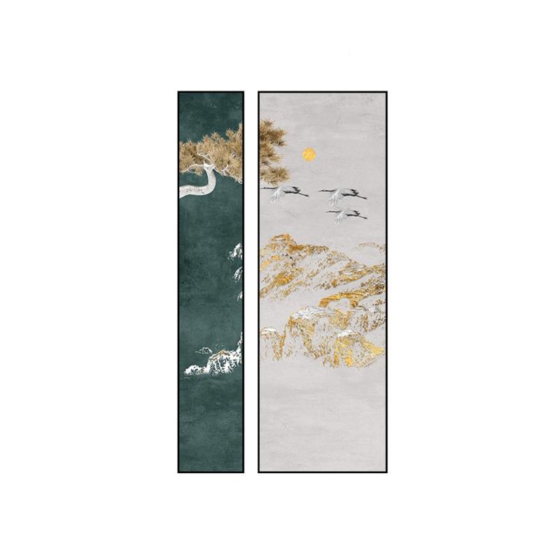 中式入户玄871关装饰画瑞鹤图正对大门气双联松壁画走廊新过道树