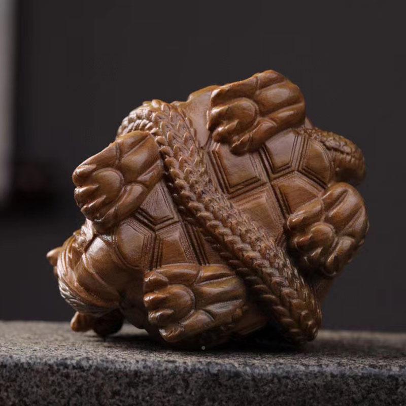 廷绿檀阿根木雕玄武手把件瑞兽摆件龙龟XJN蛇玄实木装饰家居工艺