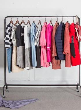 可移动黑色简约铁艺场服ZST带装店商衣架示架货架落地陈列展服装