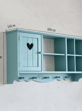 复古实木收纳墙壁钩置物架带挂桌架边搁板墙上装DJ-0722饰壁吊挂