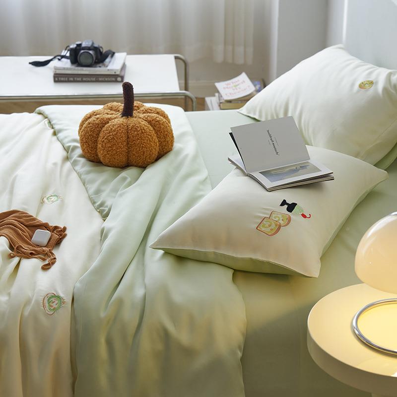 A类10用0支上兰精天丝刺绣四件套夏季莱赛GHE尔冰凉感丝被套床单