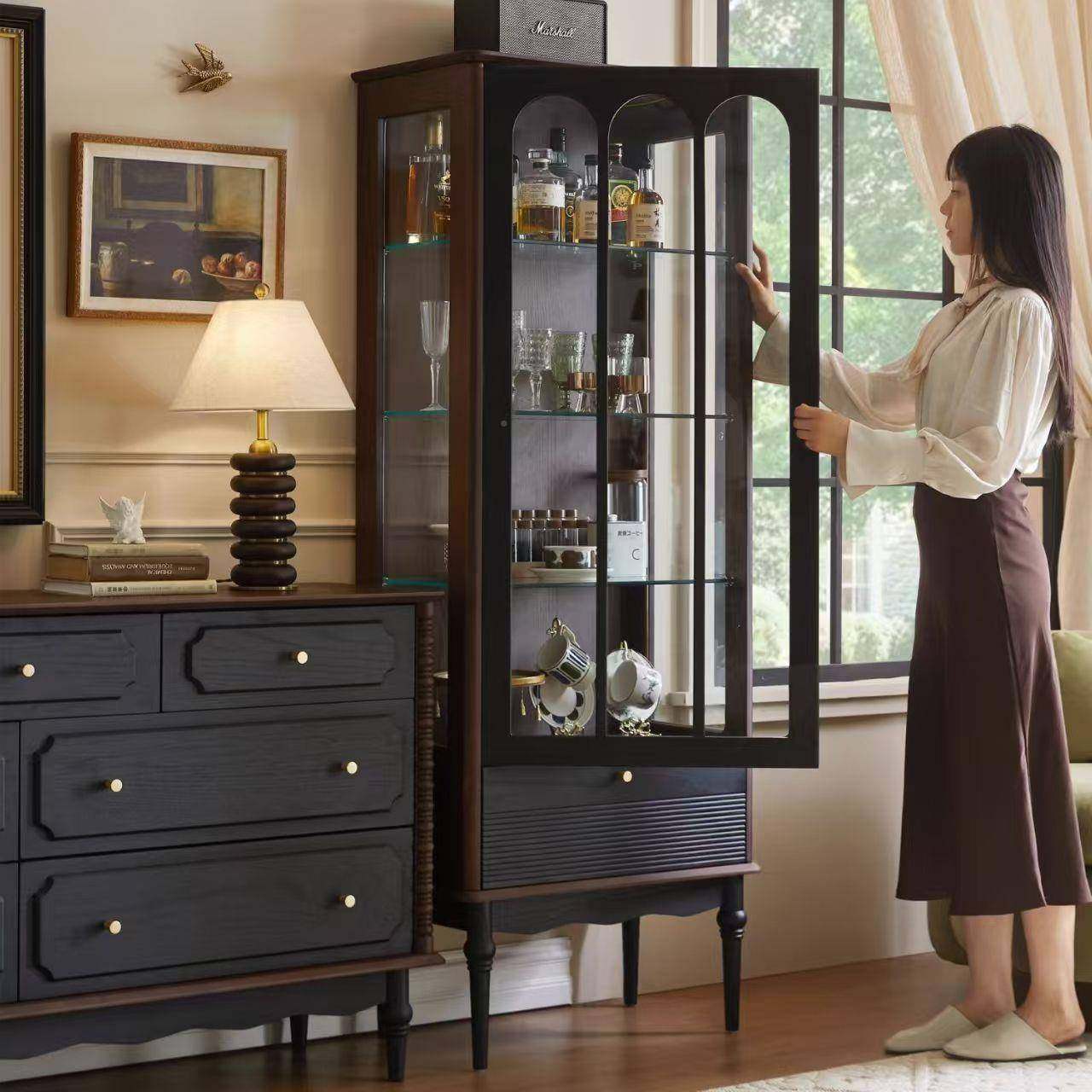 庭角落实酒柜式蜂蜜色玻璃暖光感应灯法复木古客厅家SMYS-703靠墙