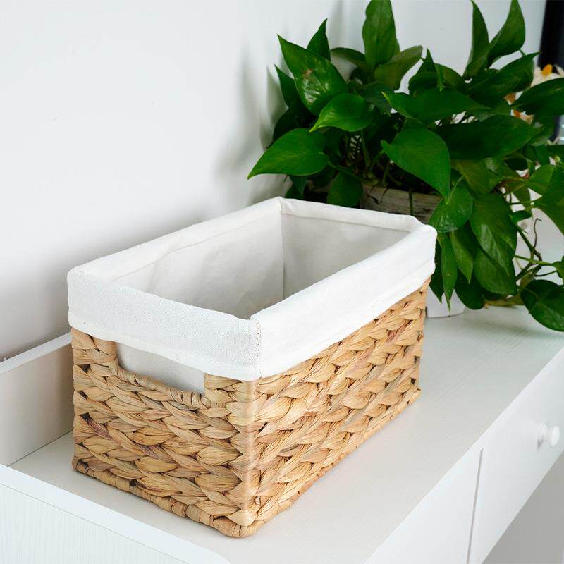 水胡芦编带内衬收纳筐工品织收纳篮编桌面家用长方形筐艺手工编织