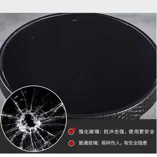 阳台休闲小圆子藤编钢化玻璃茶几简现代圆EEU家用喝形茶桌椅组约