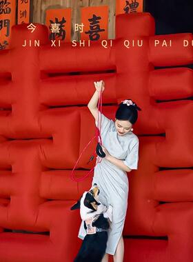 立体气喜字布落地大喜字气球米F97T9898充气款囍字婚礼置三留影背