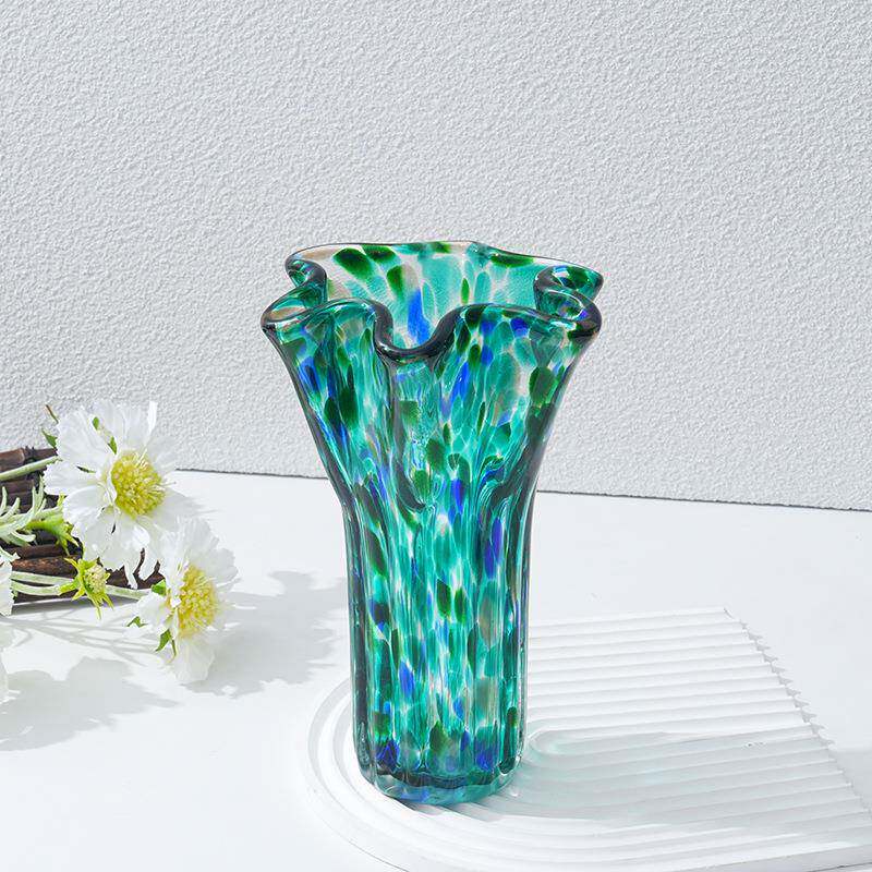 式漫高档手工玻璃花瓶小法众化装温插画器柔浪水培花器客厅桌面电