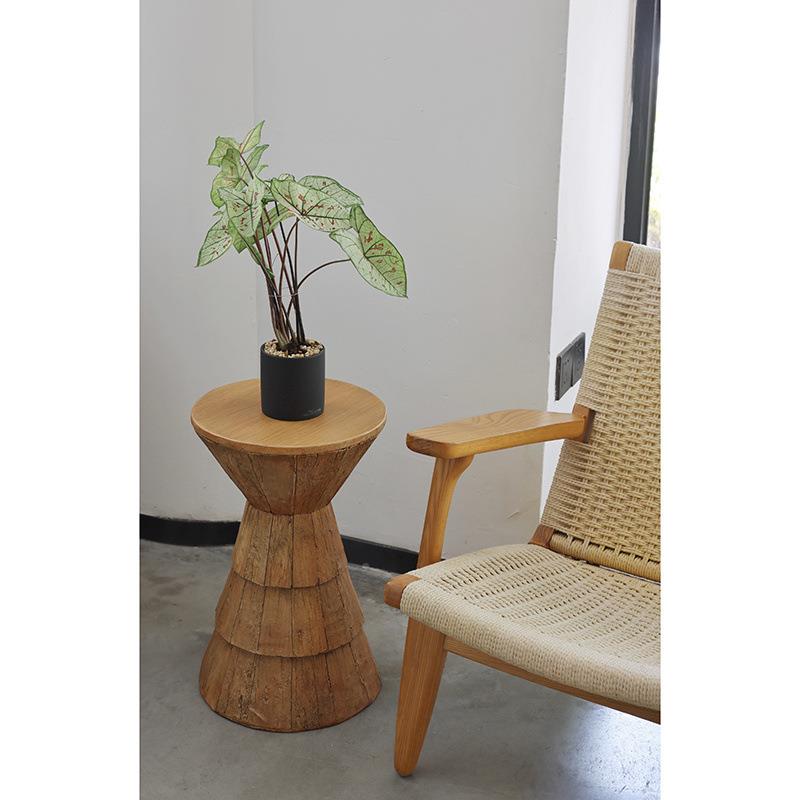 SAV现代仿木造极型茶几简约客厅沙木色圆纹形边几床头艺术发设计