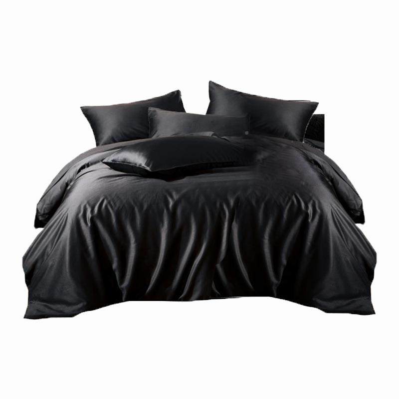 PXHFK7J0支400根黑色纯棉贡缎套四件长8绒棉被套床单床笠四件套床