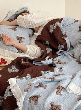 巾BKCA类韩长版棉纱布毛被绒棉床床单夏季纯棉夏凉被盖花边全棉床