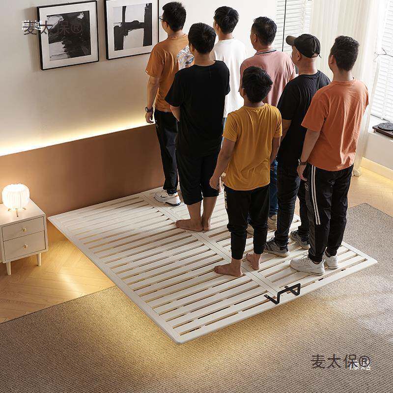 奶油OHA风悬全浮床无床极头小户型白蜡主木简实木卧1米5橡木排麦