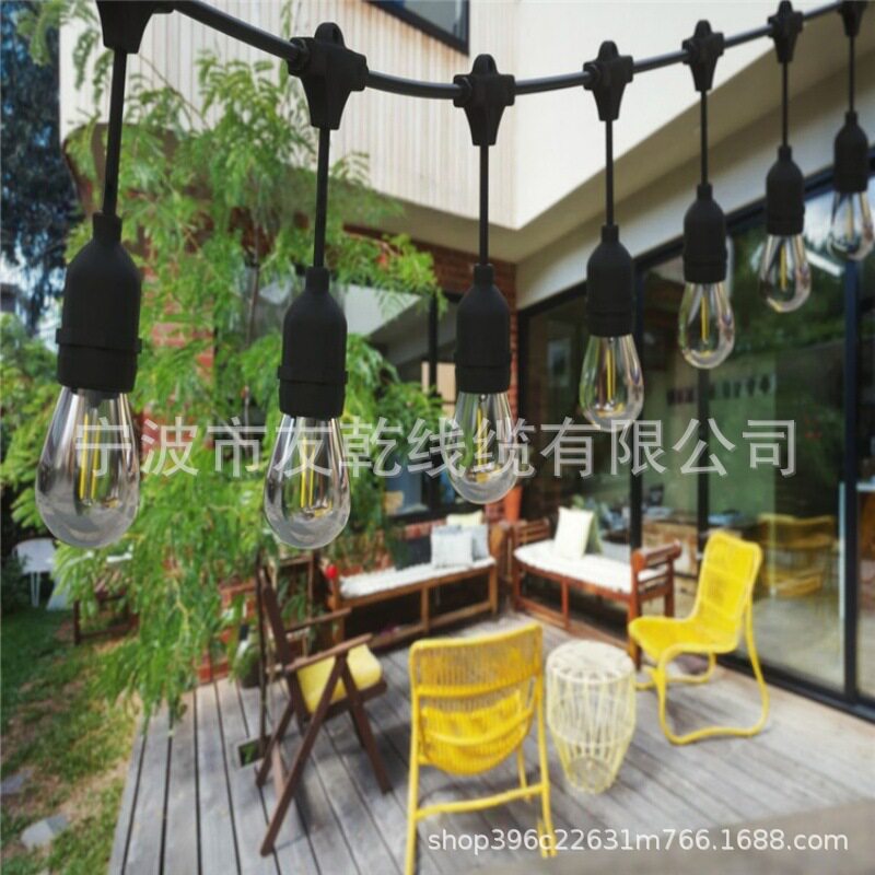 防水S14灯泡24灯户外节日LED花园婚礼防水英规灯串圣诞树灯串黑色