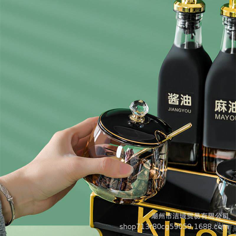 轻奢调料套装用调料OHX瓶油盐黑酱醋套盒装收纳置物架金玻璃家调