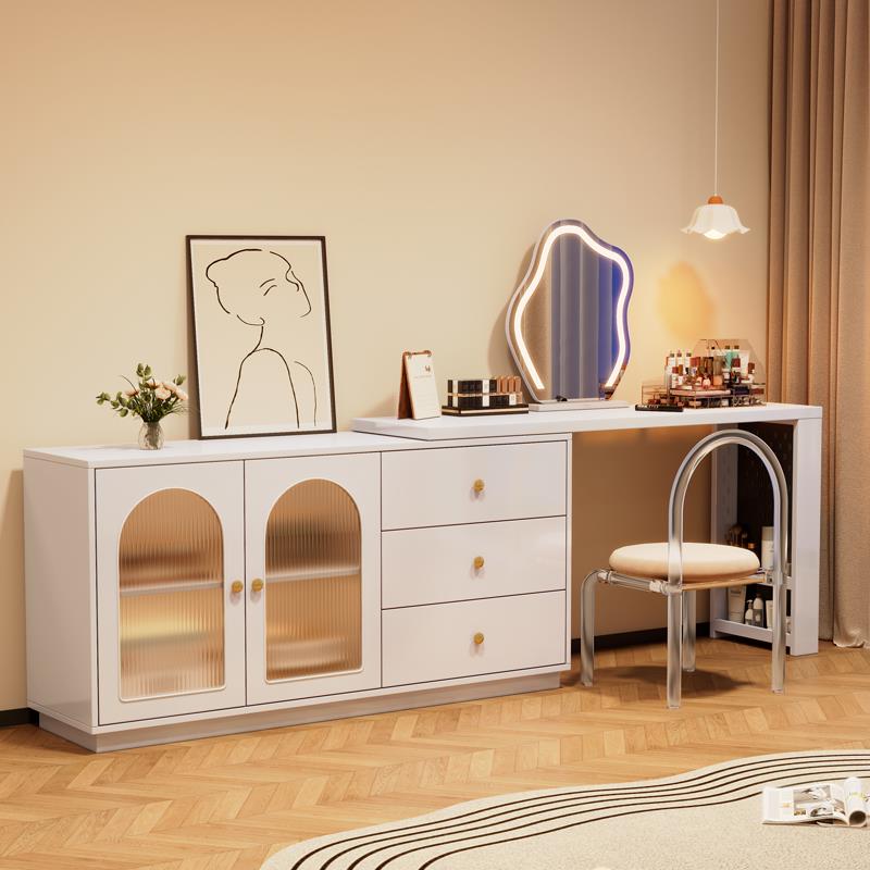 中古风藤编实木梳妆台一储体斗柜简约现196代转卧物室可伸缩角化