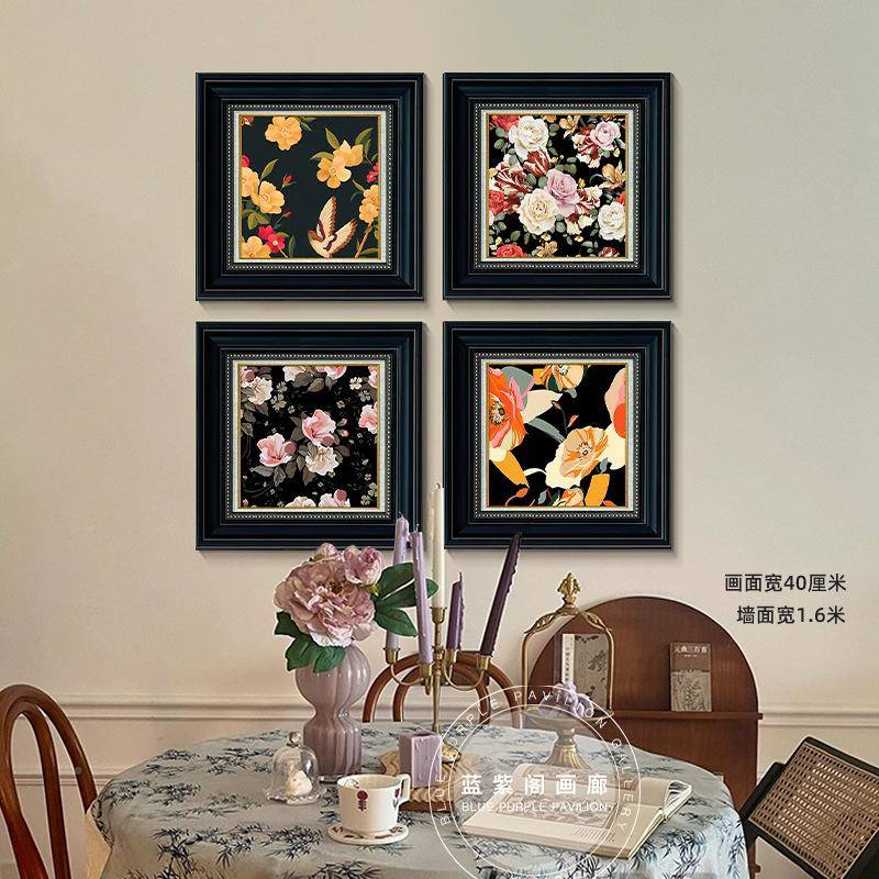 欧式客厅沙背发景挂画古风复21古花纹术玄关中壁画美式艺餐厅装饰