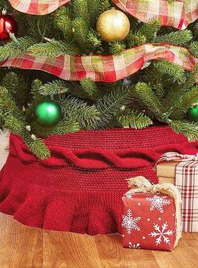 2025新边款圣诞装品红色LGI褶皱花立体饰针织圣诞树酒裙圣诞树底