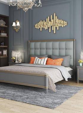 轻奢实木床现代美式皮床床18NFCm主卧双人大床婚式法公.主床卧室