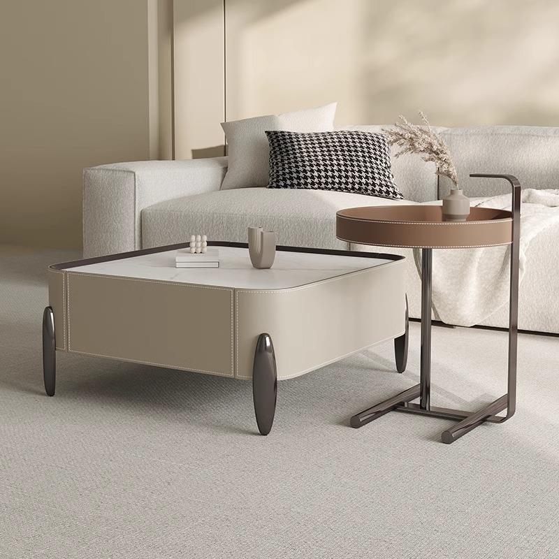 马鞍皮岩OEI板正方茶几家大用客厅形轻奢小圆组形合设计师小户型