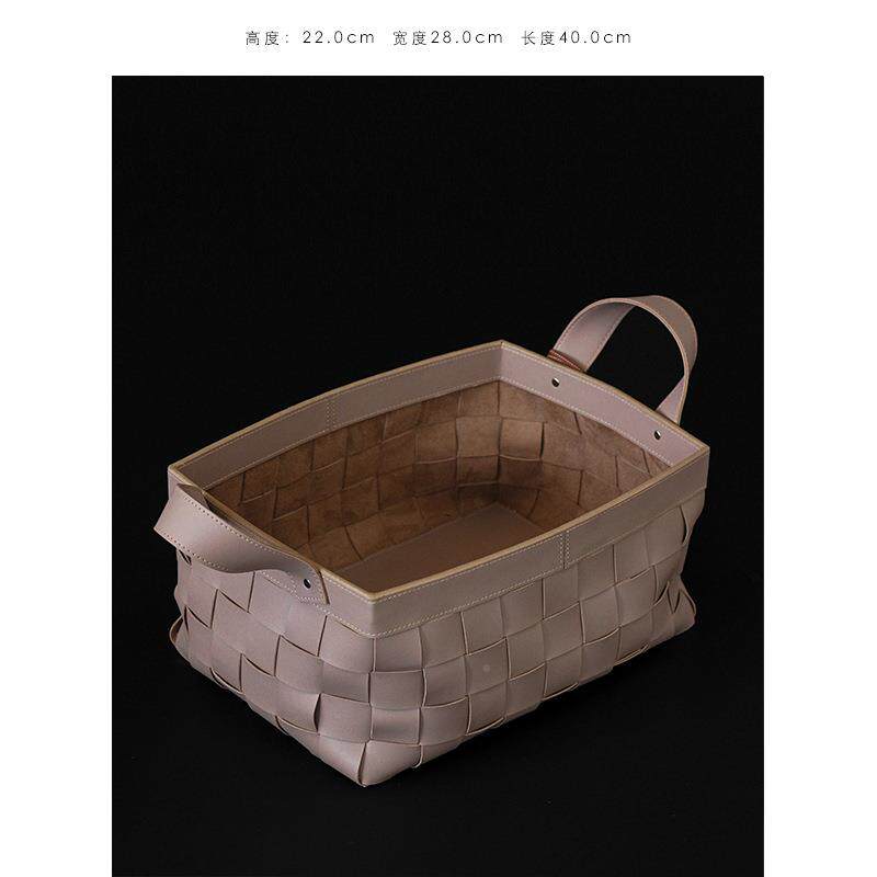 B鞍H-53V经典马革皮质手工编织纯收纳篮纳筐脏衣篓衣帽间轻奢收脏