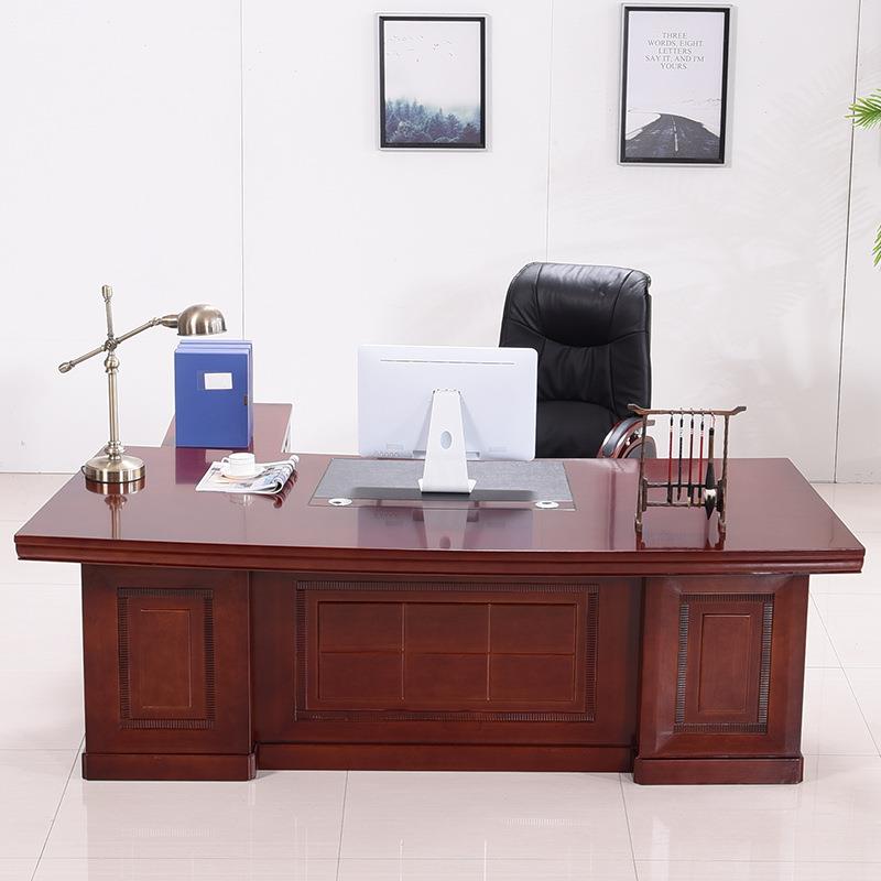 老板2145总桌新中式实木裁贴皮油大漆班台董事桌长总经理办公桌椅