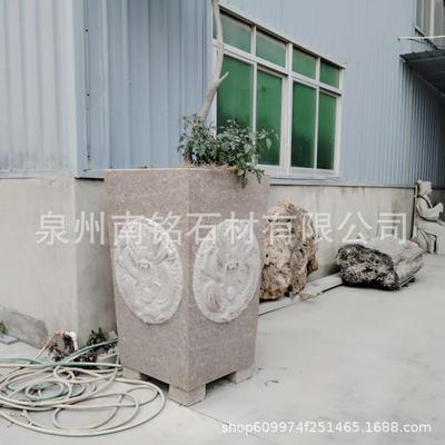 石雕缸树缸大理石青石芝麻白黄花锈石中四鱼QWX树池头缸天然石雕