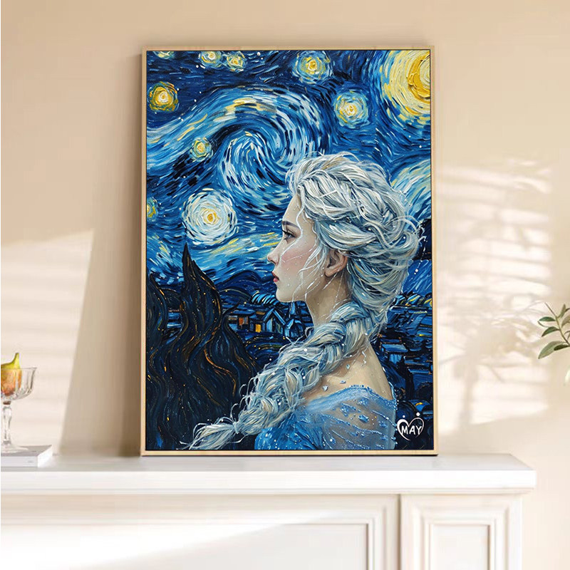 成人解压画数字油画diy填充手绘手工填色涂色玄关 冰雪奇缘艾莎