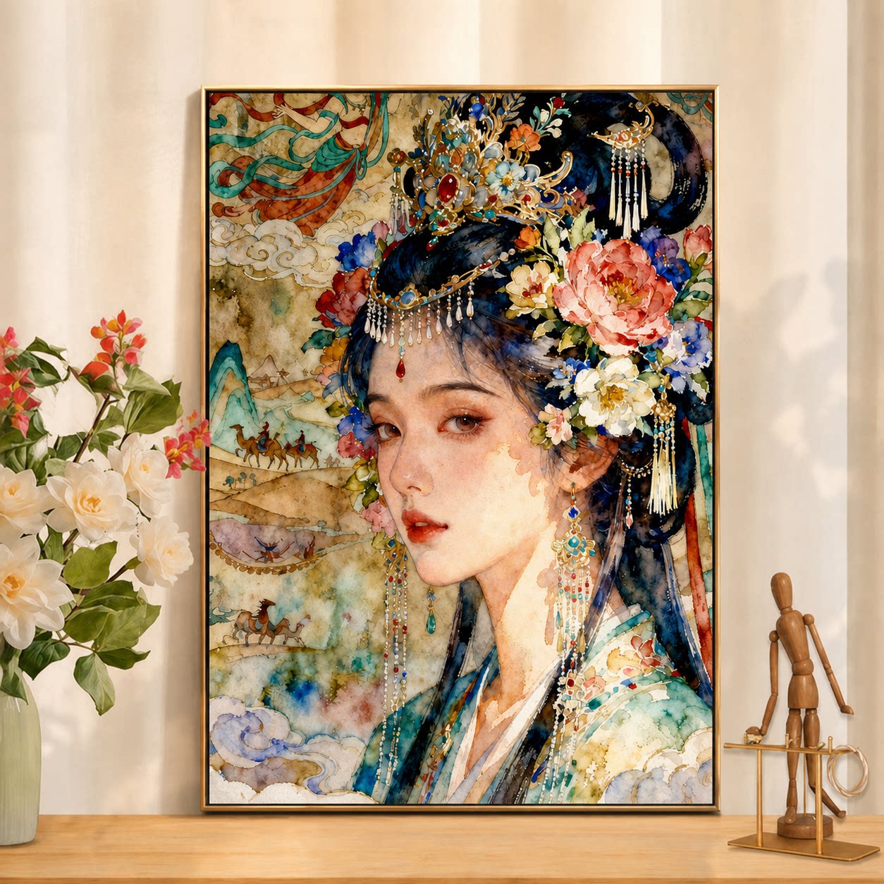 成人解压画数字油画diy填充手绘手工填色涂色玄关油彩画 国潮美女
