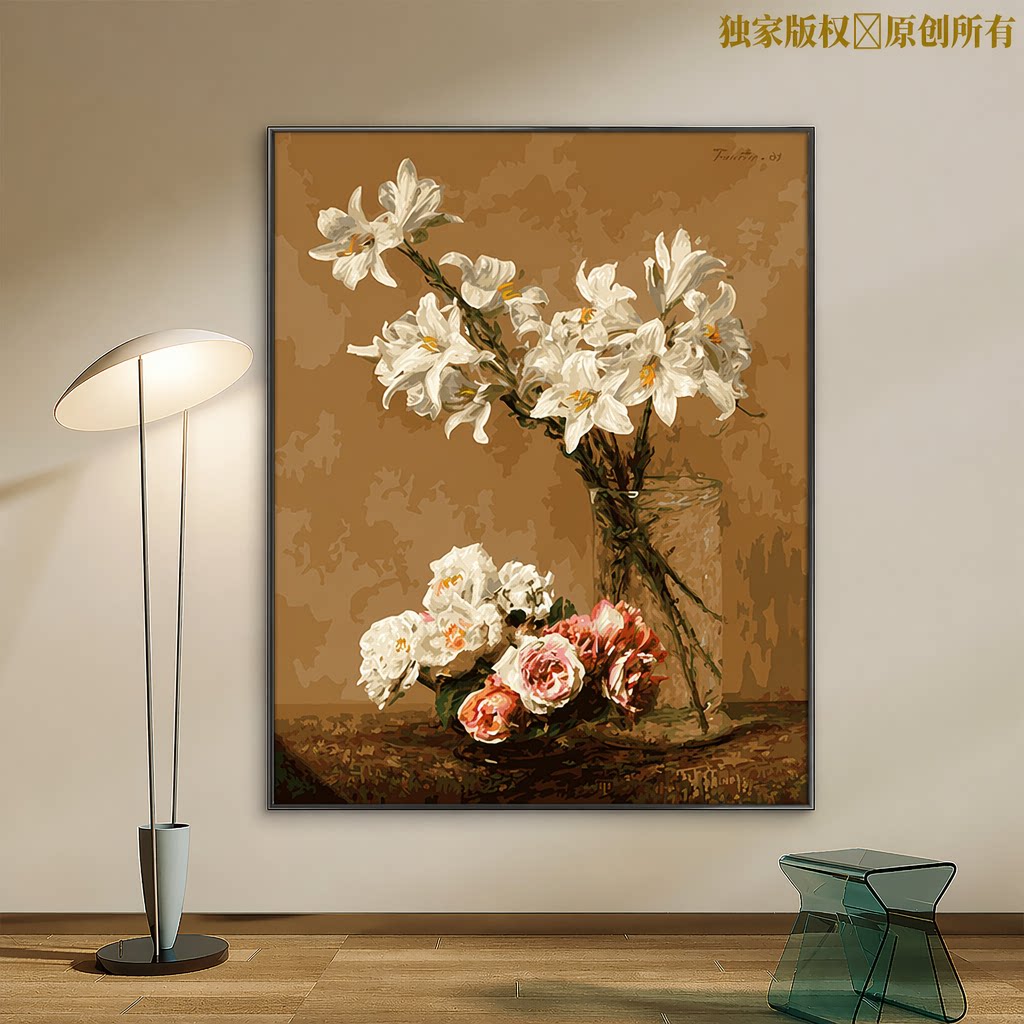 成人解压画数字油画diy填充手绘手工填色涂色玄关油彩画 新中式画