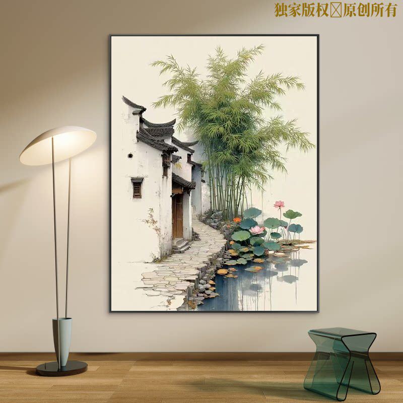 水墨国风风景字油画diy填色手工解压手绘油彩画减压书房画填充