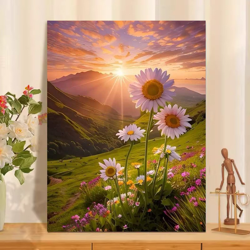 花海夕阳顶数字油画diy手绘填色丙烯油彩画2025年新款手工装饰画