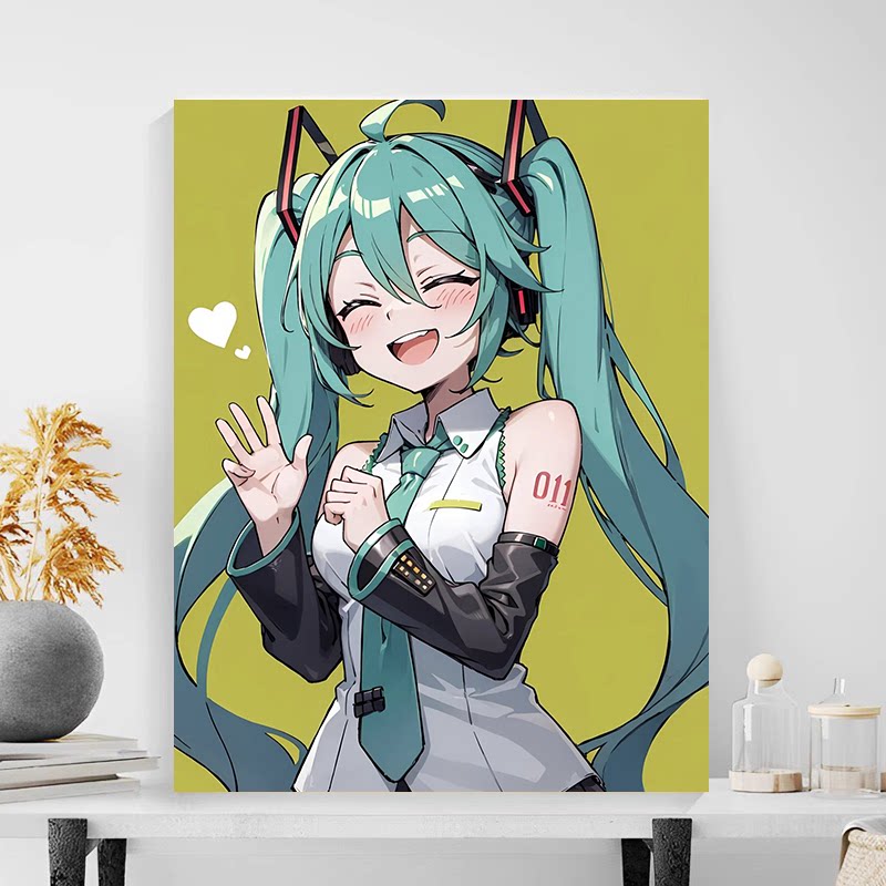 初音未来数字油画动diy填色手工填色手绘油彩丙烯颜料减压肌理画
