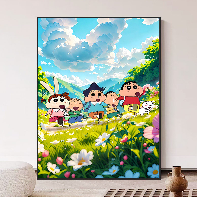 成人解压画数字油画diy填充手绘手工填色涂色玄关油彩画 蜡笔小新