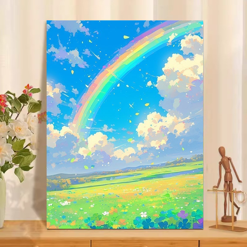 莫奈彩虹数字油画diy填色手工填色手绘油彩画丙烯颜料减压填色画