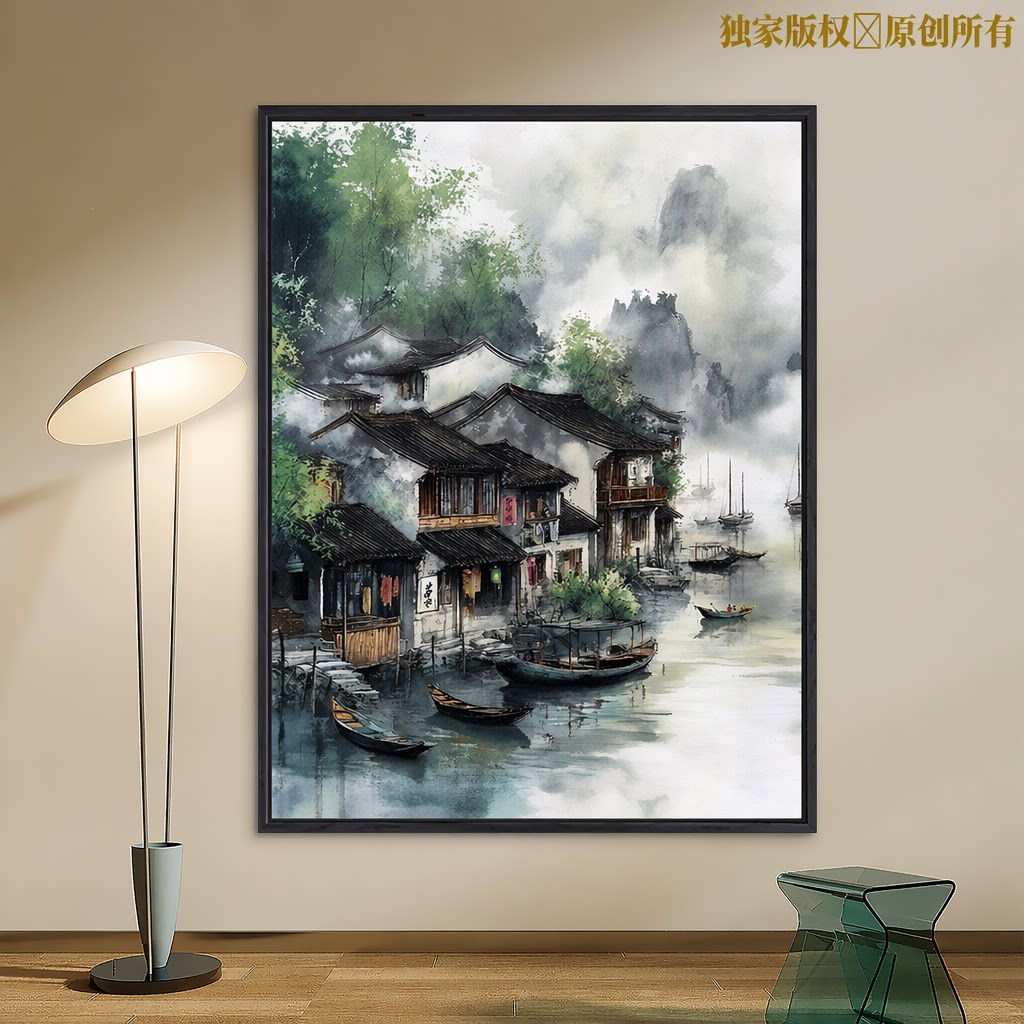 成人解压画数字油画diy填充手绘手工填色涂色玄关油彩画 江南水乡