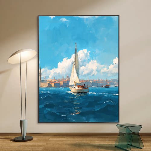成人解压数字油画diy填充手绘手工填色涂色玄关油彩画海岸线风景