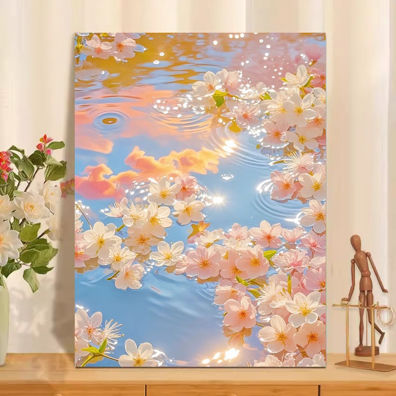 莫奈花语数字油画diy填色手工填色手绘油彩画丙烯颜料减压填色画